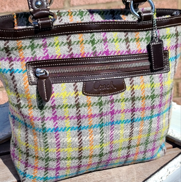 NWOT Coach plaid colorful satchel - Picture 2 of 10